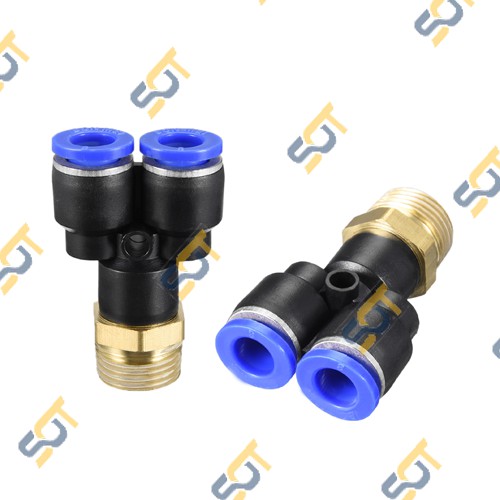 [PX NỐI ỐNG MỀM] Chữ Y ren ngoài bằng đồng nối nhanh 2 đầu cắm ống nhựa PU khí nén chất lỏng phun sương hơi nước