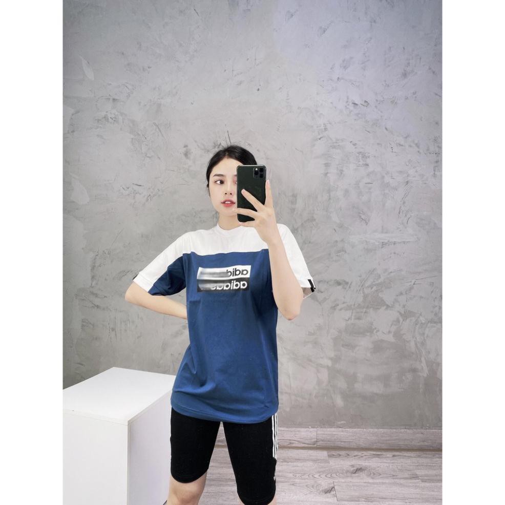 P [BANHMIDEN] [Tee Shirt] Lin Color Block Blue [HÌNH MẪU SHOP CHỤP] - Áo Thun Nữ Xanh Phối Vai Trắng -