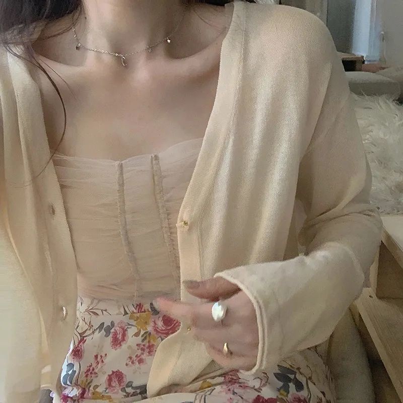 Áo Khoác Cardigan Dệt Kim Mỏng Tay Dài Chống Nắng Thời Trang Mùa Hè Cho Nữ Có Size Lớn