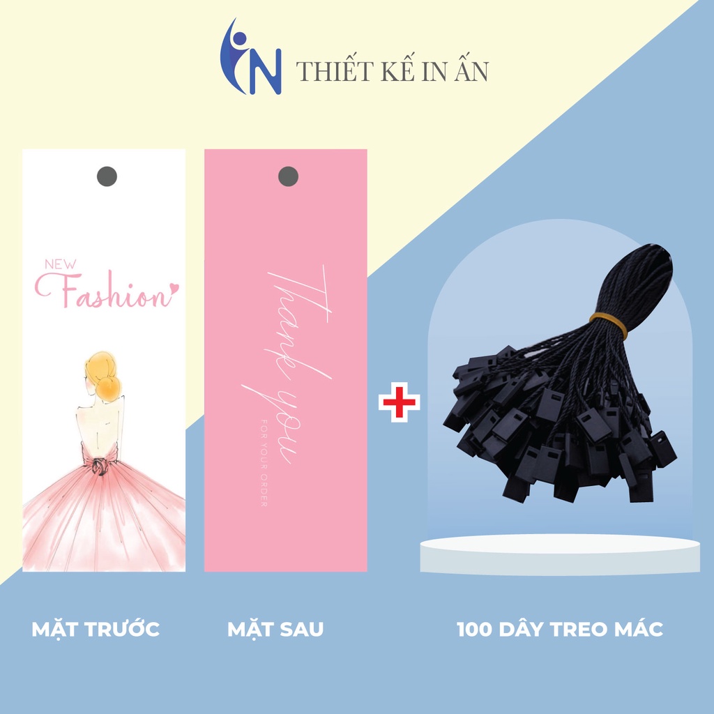 Mác quần áo100 mác + 100 Dây Treo Thẻ Bài Mác quần áo, Tag Nhãn quần áo, THIẾT KẾ IN ẤN cho shop quần áo, bìa cứng