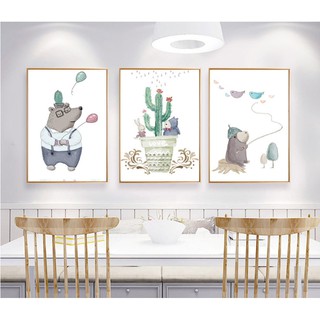 Bộ 3 tranh canvas treo tường hình gấu ngộ nghĩnh TTC20- 517- 30 x 45 cm x 3 tranh