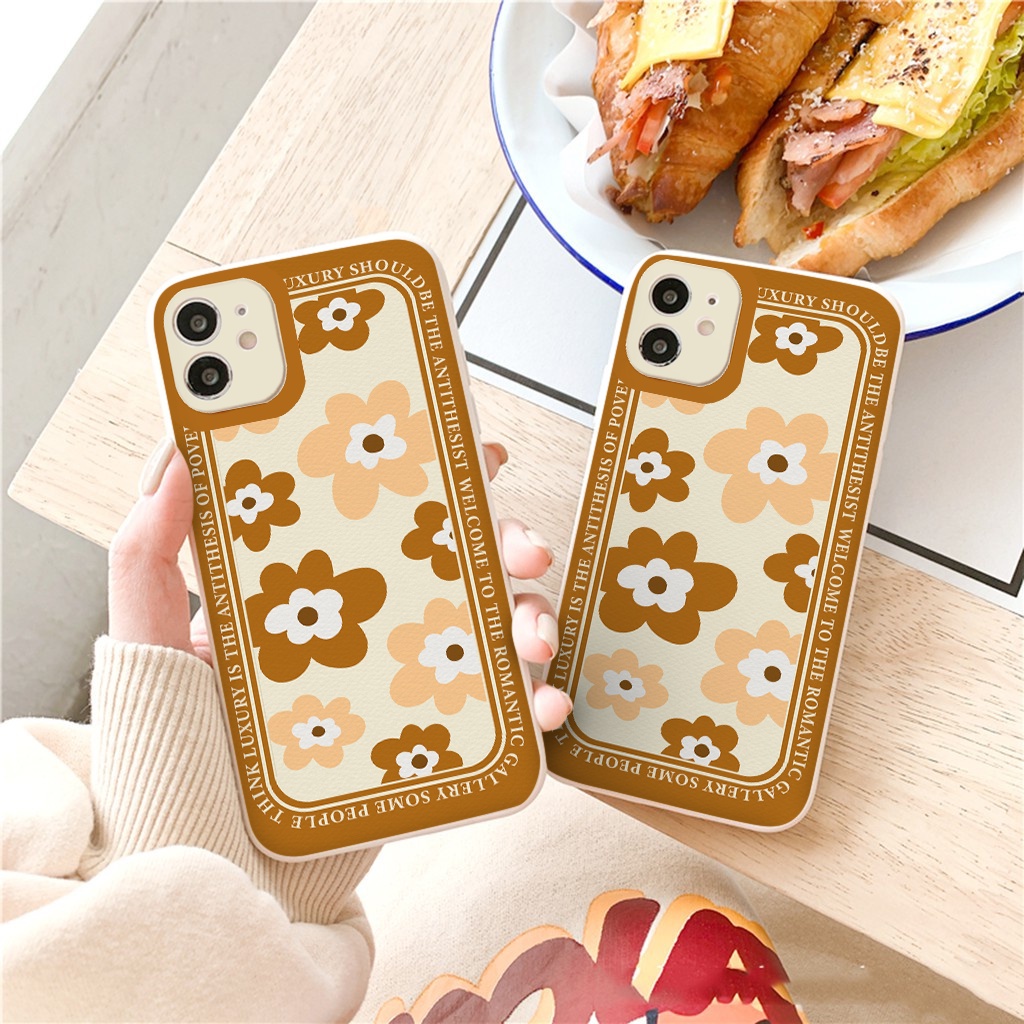 Ốp iphone hoa vitage viền chữ màu nâu - ốp vuông iphone 12 promax 6/6plus/6s/6splus/7/7plus/8/8plus/x/xr/11/13