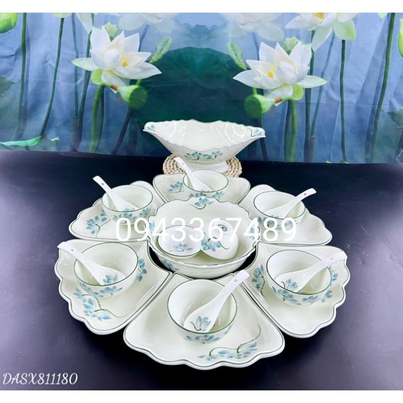 Bộ bát đĩa sen xanh đk 48cm ; 57cm. Sứ Bát Tràng