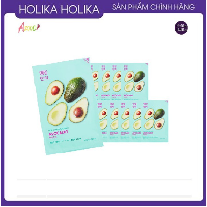 Set 10 mặt nạ giấy Holika Holika chiết xuất bơ Pure Essence Mask dưỡng ẩm, chăm sóc da 23ml