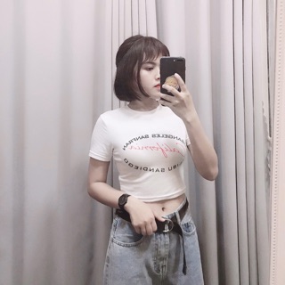 [Ảnh thật] Áo croptop thun nữ in chữ dễ thương ulzzang