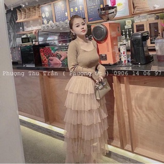 Chân váy 6 tầng midi