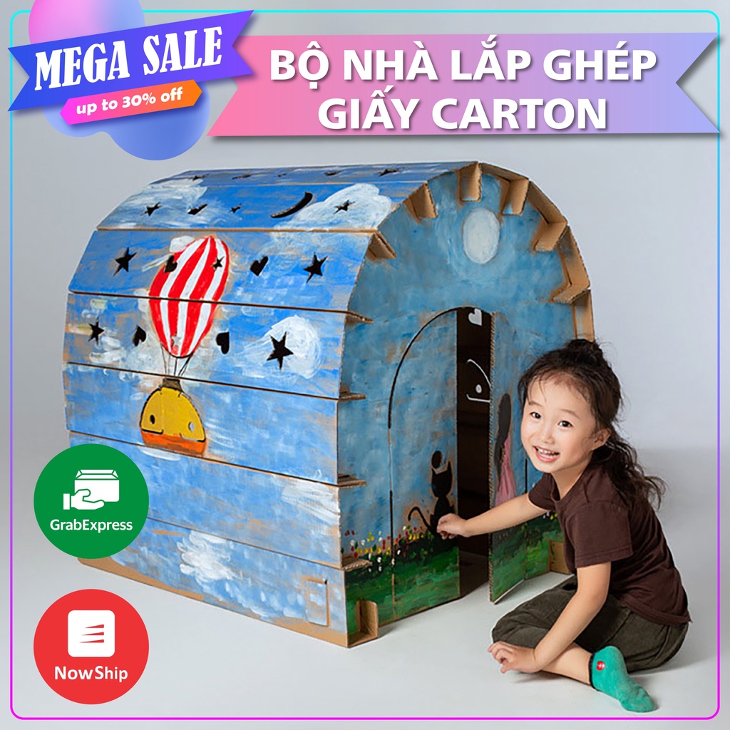 Đồ chơi Nhà giấy nhà lắp ghép thông minh chất liệu bìa carton cứng cáp lắp ráp cỡ lớn cho bé