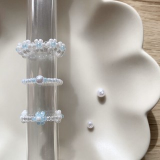 Set 3 nhẫn hoa hạt cườm xinh xắn phong cách hàn quốc / amormio
