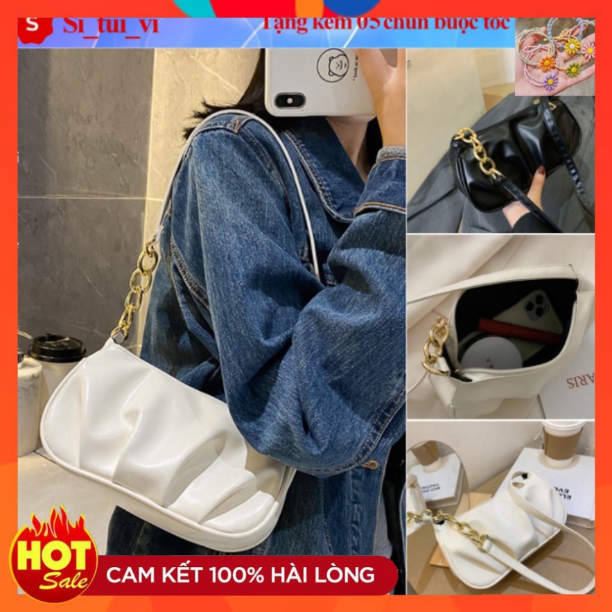 Hàng loại 1 ♥TE13♥ TÚI XÁCH ĐEO VAI KẸP NÁCH NỮ CHẾP LY PHONG CÁCH HÀN QUỐC DÂY DA PHỐI XÍCH GIÁ RẺ Bảo hành 12 tháng
