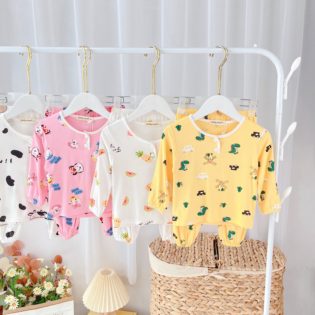Bộ quần áo trẻ em 6-19kg dài tay Minky Mom Trang trại cho bé trai bé gái, vải lạnh cao cấp siêu co giãn, mềm mịn