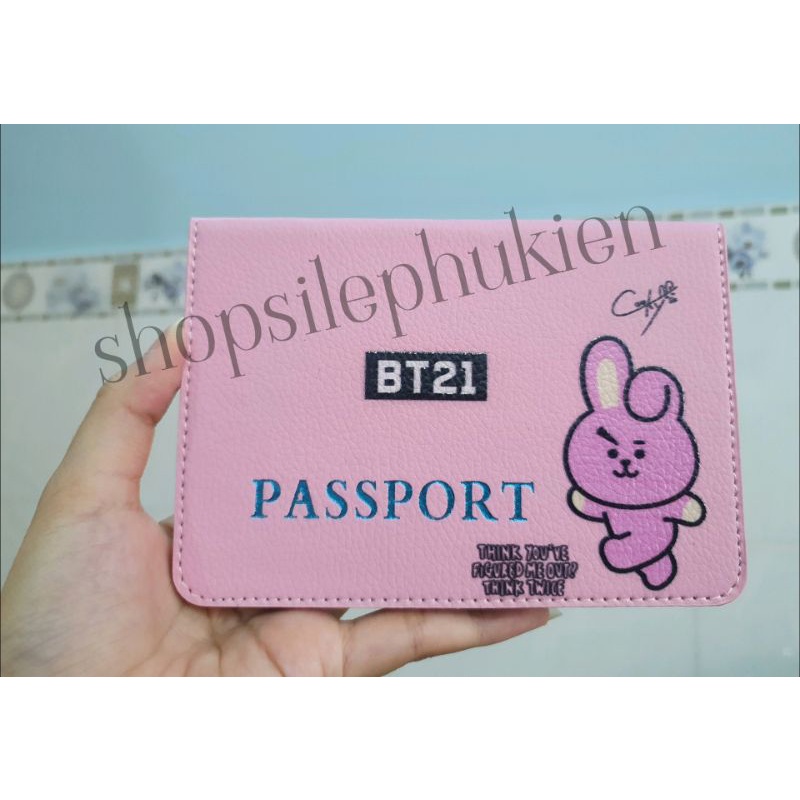 Bao da bọc passport nhân vật BT21 chimmy cooky tata mang rj shooky koya van