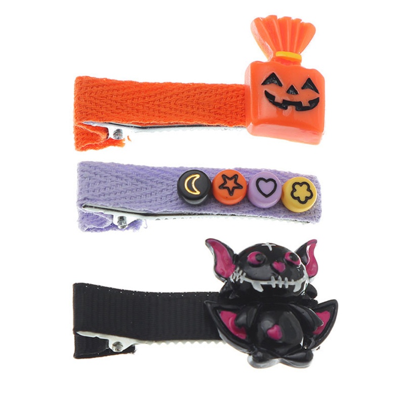 Set 3 Kẹp Tóc Kim Loại Hình Quả Bí Ngô / Ma Quỷ Phong Cách Halloween