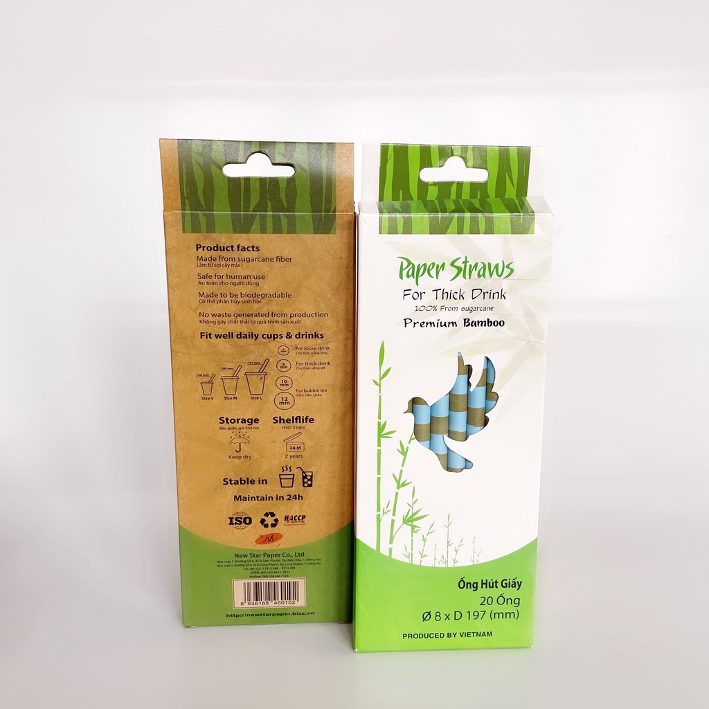 Phi 8 - Hộp 20 ống hút giấy làm từ sợi mía