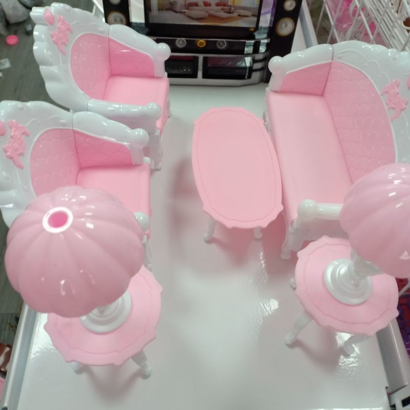 Bộ Bàn Ghế Phòng Khách Anime Dolls 638 NCT Phong Cách Châu Âu Kèm Tivi Loa Đài Đồ Chơi Nội Thất Nhà Búp Bê