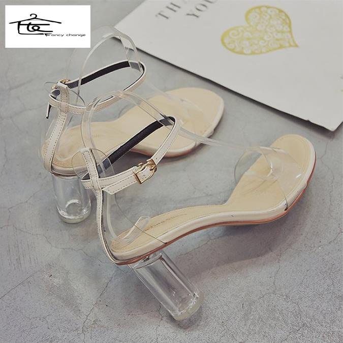 Giày Sandal Cao Gót Hở Ngón Phối Khóa Gài Trong Suốt Thời Trang Mùa Xuân 2020 Cho Nữ