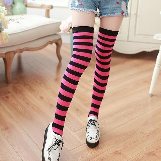 JSC Jiashucheng Vớ Dài Qua Gối Kẻ Sọc Rộng Phong Cách Preppy Nhật Bản Cho Nữ Sinh