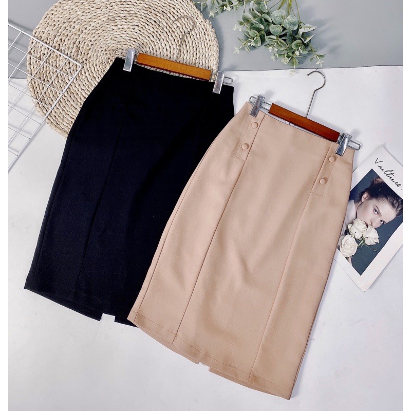 Chân váy bút chì cúc bọc 2 bên | BigBuy360 - bigbuy360.vn