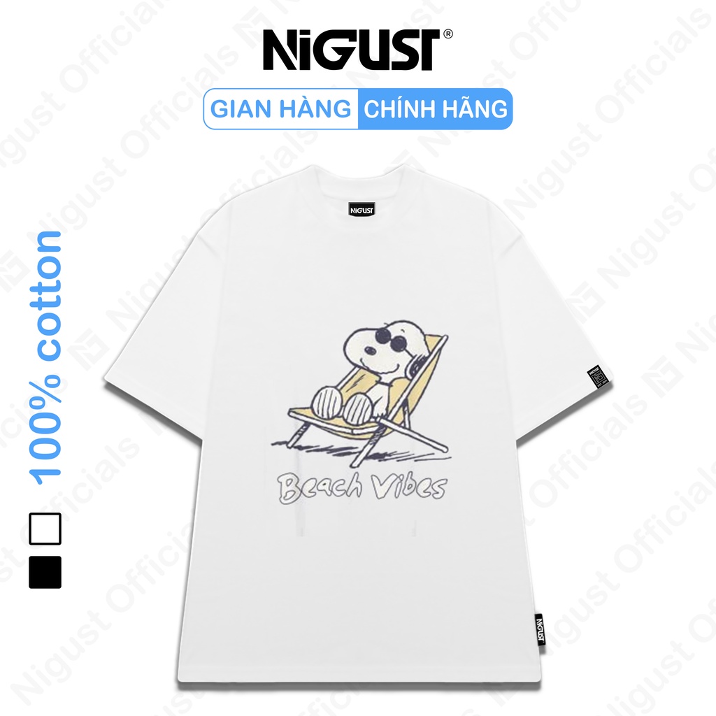 Áo Thun đen trắng tay lỡ NIGUST Snoopy N236 vải cotton cao cấp 4C Fullbox