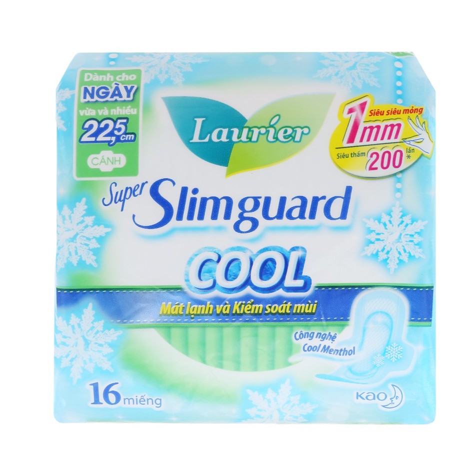 Băng vệ sinh Laurier Super Slimguard Cool siêu siêu mỏng có cánh 16 miếng