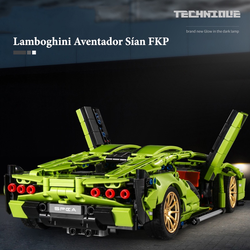 Đồ Chơi Lắp Ráp Kiểu LEGO Mô Hình Siêu Xe Lamborghini Aventador Sían FKP Green Sy8600 Với 1254 Chi Tiết