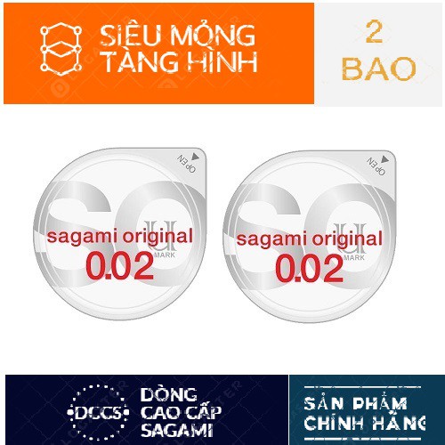 Bao Cao Su Sagami 002 Siêu mỏng cao cấp 0,02mm [CHÍNH HÃNG] (Hộp 2 bao), Nhật Bản, Mỏng như vô hình_Tình thăng hoa