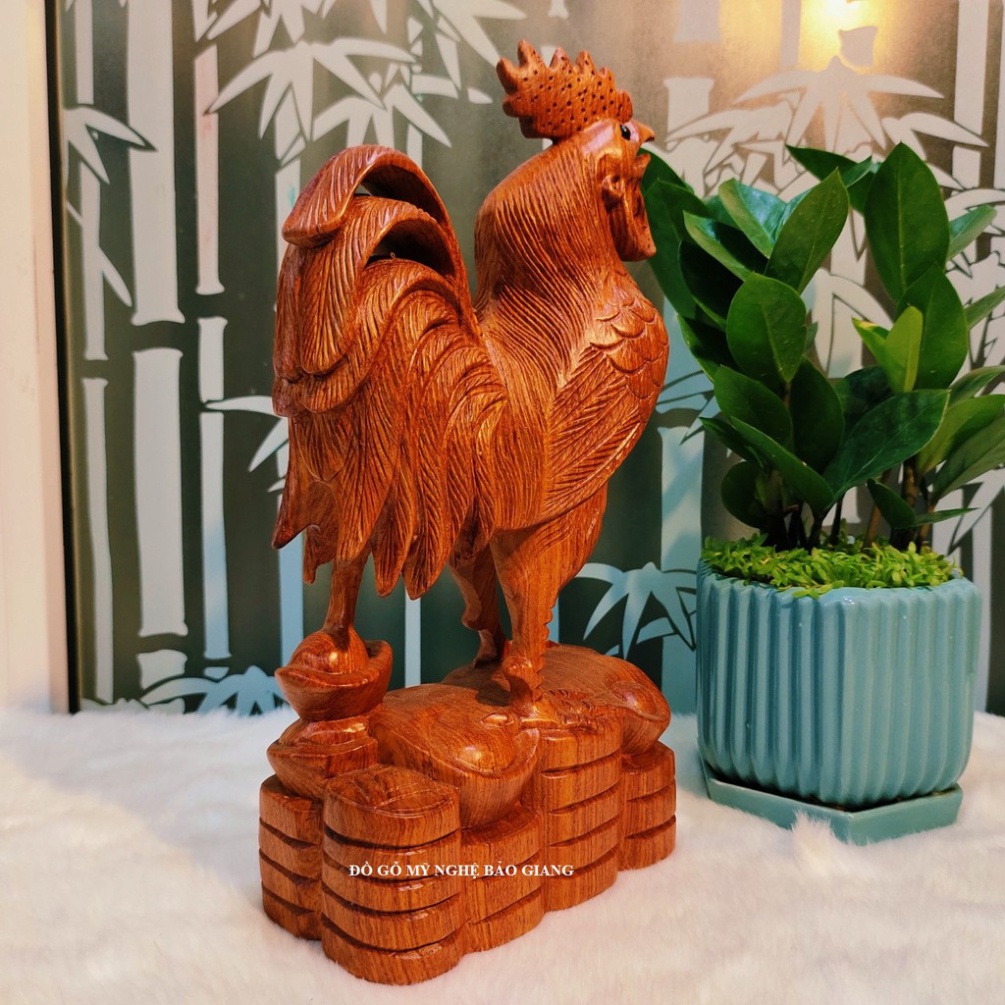 Tượng con gà trống cao 30 cm gỗ hương
