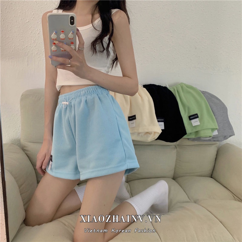 Xiaozhainv Quần Short Thể Thao Lưng Cao Ống Rộng Phối Dây Rút Thời Trang Cho Nữ