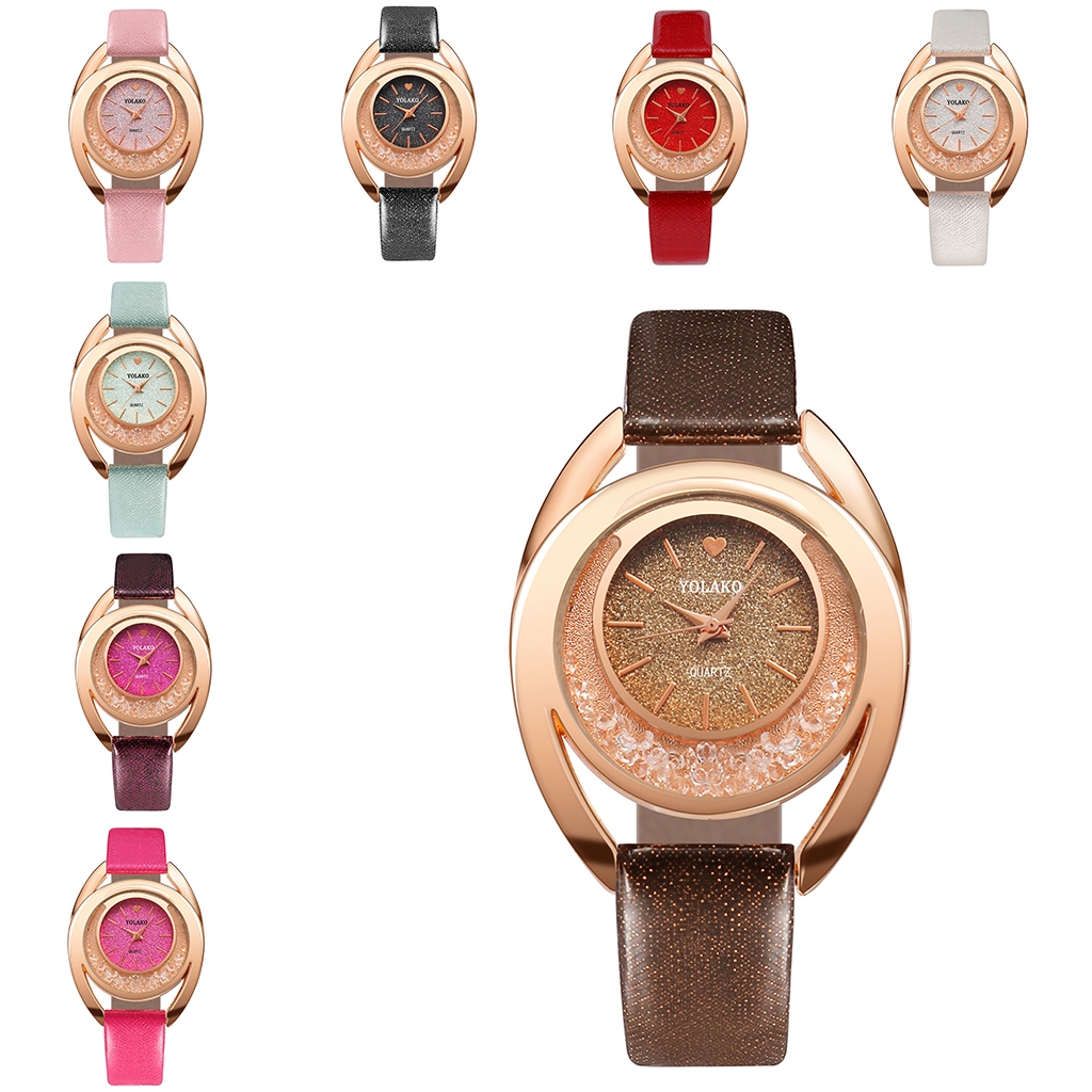 Luxury Rhinestone Women Quartz Watch Leather Strap Wristwatch Clock