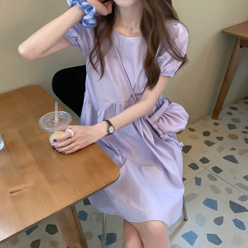 Đầm tay ngắn màu trơn xinh xắn cho nữ | BigBuy360 - bigbuy360.vn