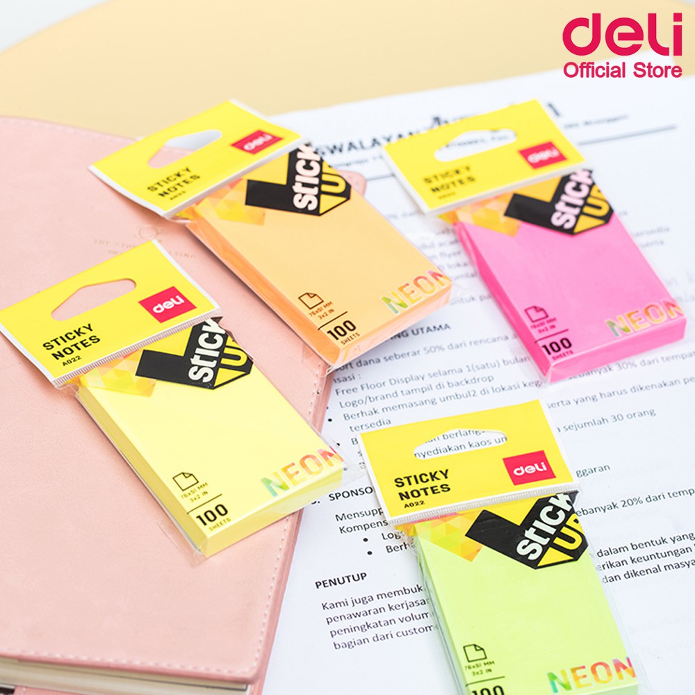 Giấy ghi chú dính 7651 Mm. Màu Neon 100 Tờ / Thanh Màu Hỗn Hợp deli Model A02202
