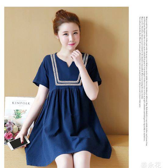 Váy Xanh Viền Thang Trắng ( kèm ảnh thật )