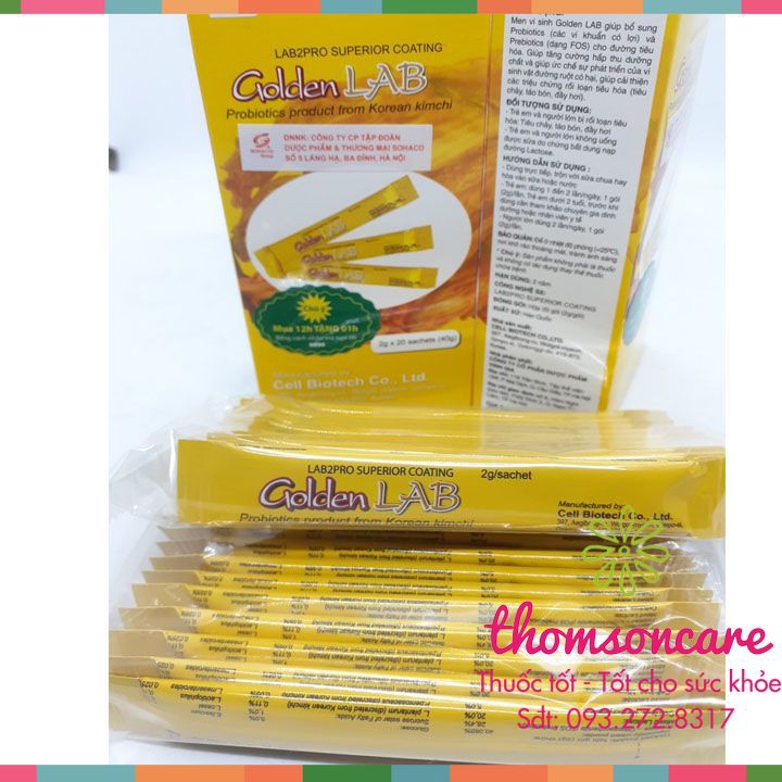 Men vi sinh Golden Lab - Hỗ trợ tiêu hóa - Hộp 20 gói Goldenlab