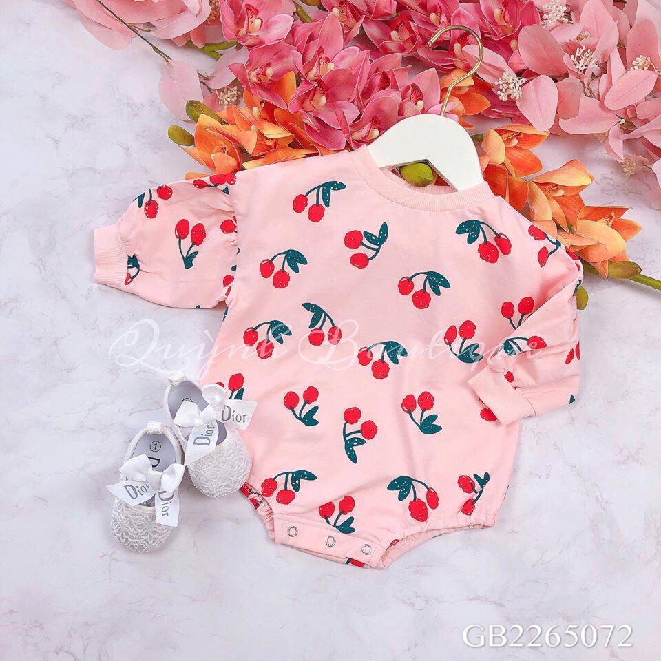 Bodysuit trẻ em Quỳnh Boutique Mẫu body chip cherry dài tay cho bé