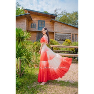 Maxi trễ vai loang màu