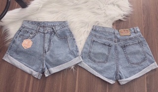 Quần short jean lưng cao lật lai