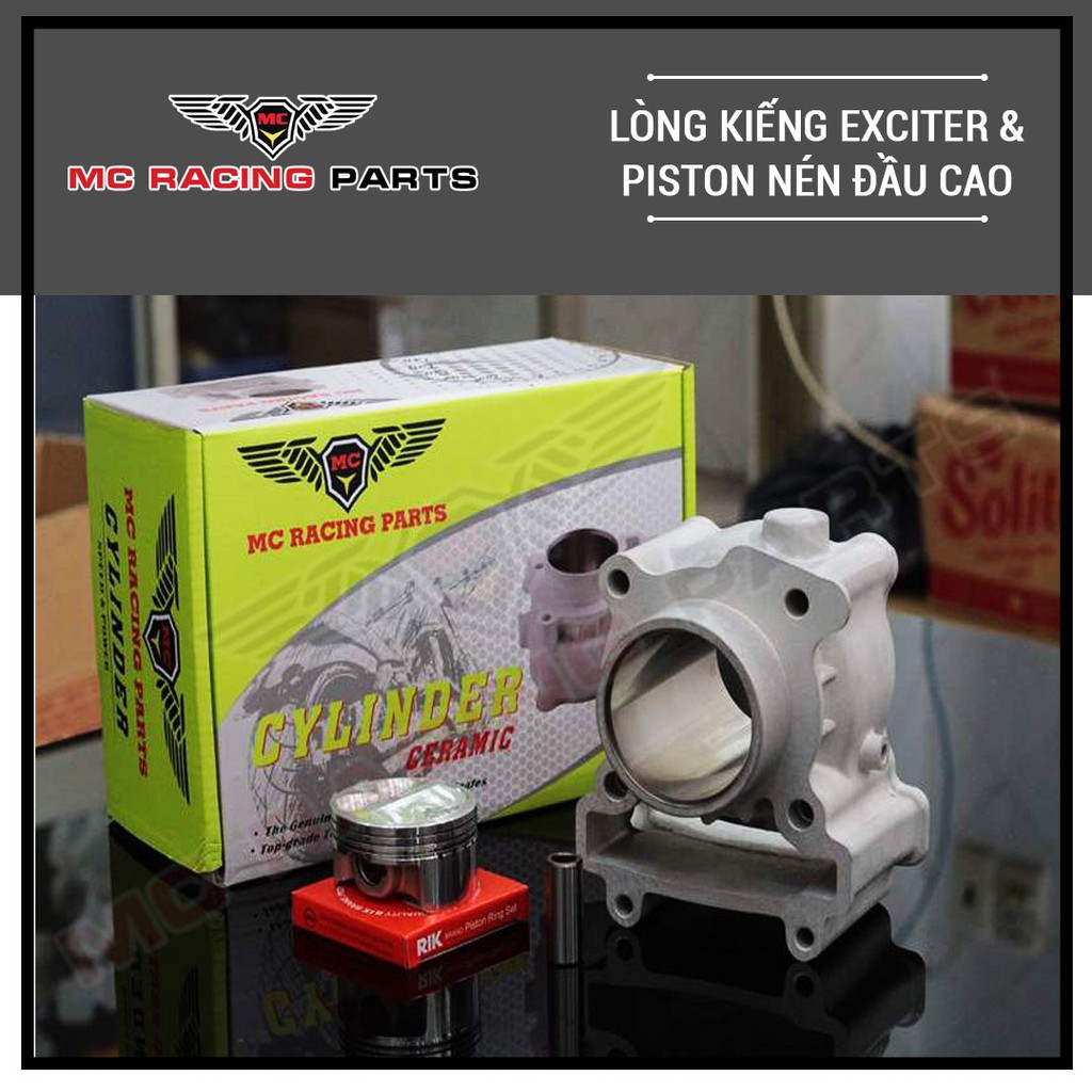 Lòng kiếng Exciter ceramic 57 - 62 - 65mm + Piston nén đầu cao MC RACING