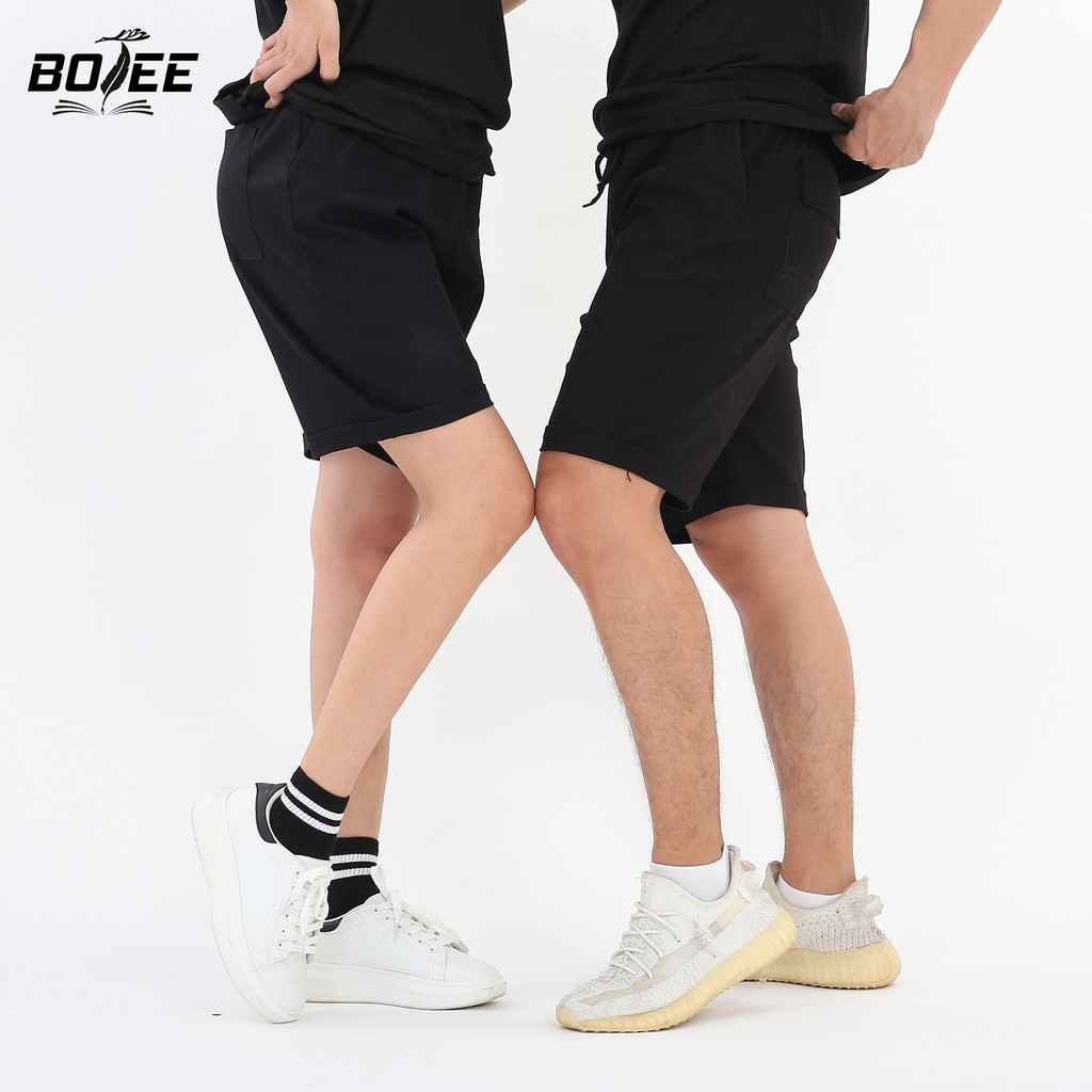 Quần short kaki basic BOTEE unisex nam nữ màu đen trơn form rộng ống suông