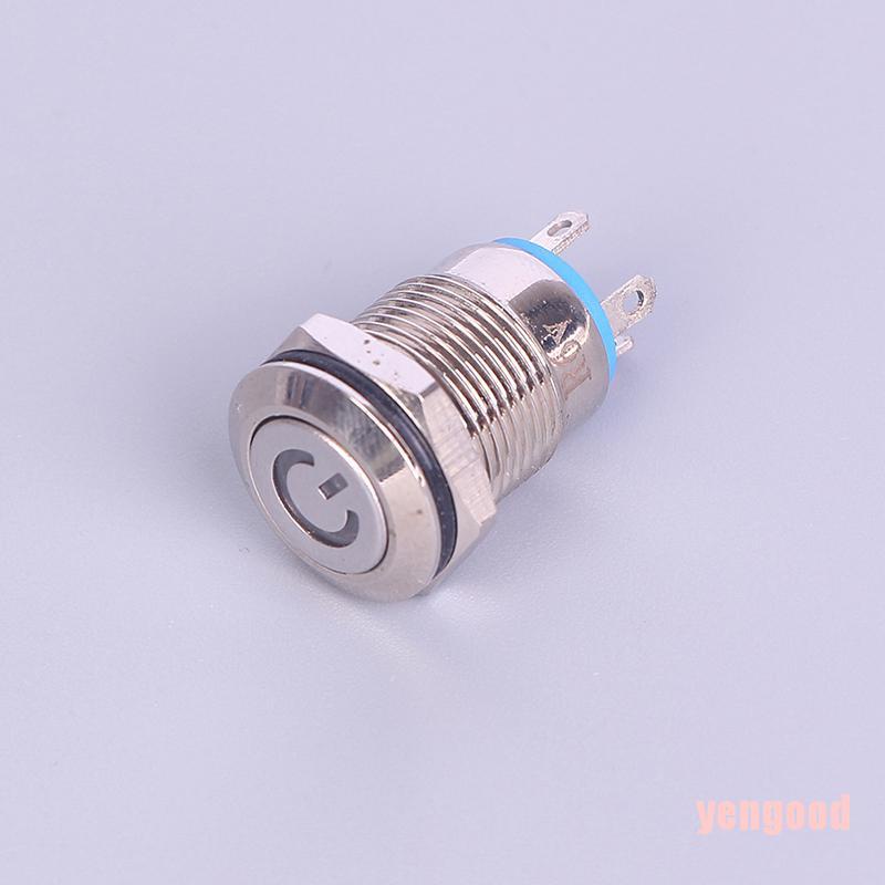 Nút bấm công tắc đèn led 12mm 12v bằng kim loại màu đen chống thấm nước