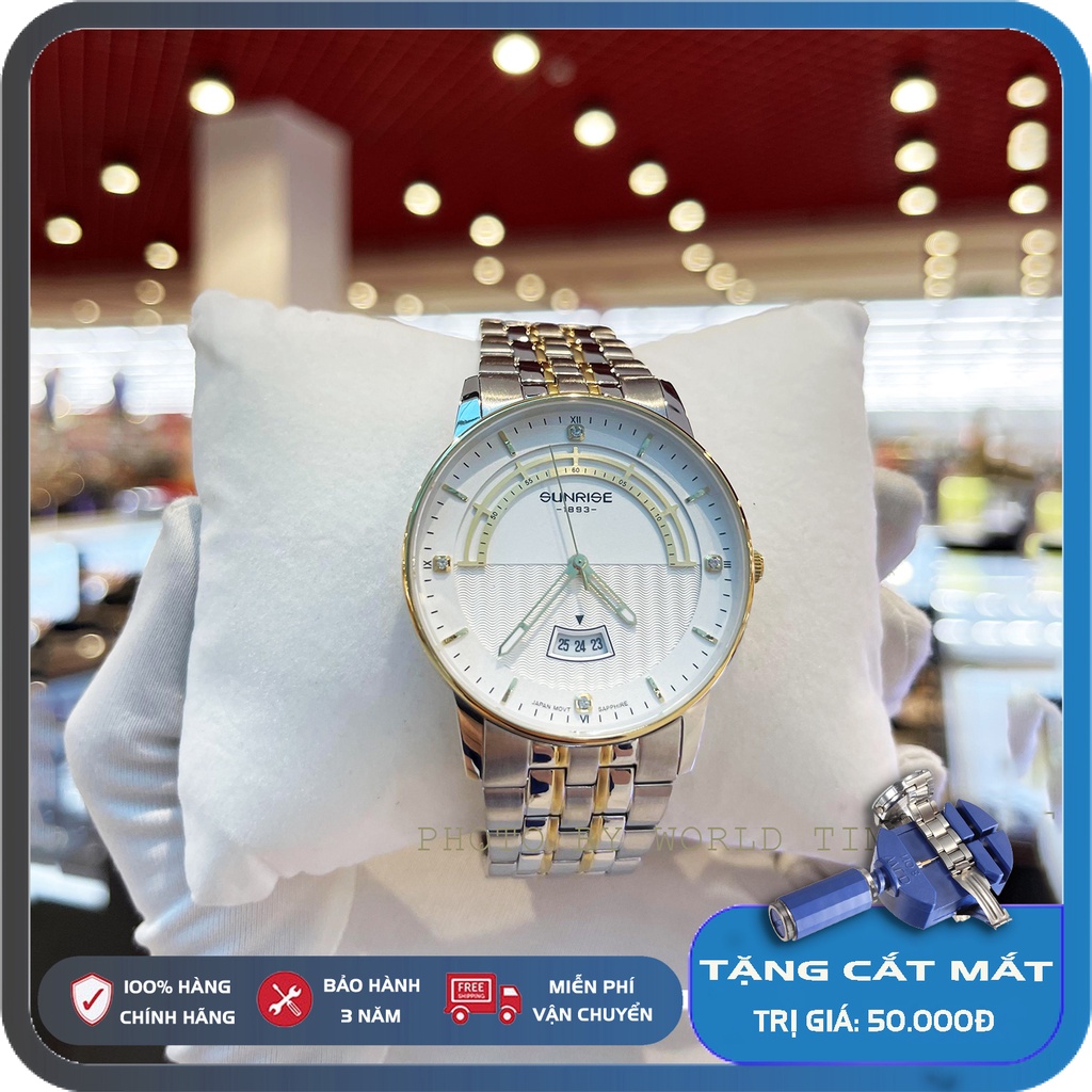 Đồng hồ nam Sunrise dây thép DM1224SWA full hộp, thẻ bảo hành 3 năm, kính sapphire chống xước, chống nước