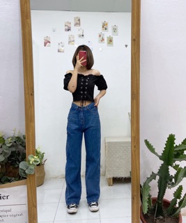 Áo croptop trễ vai đan dây - A579