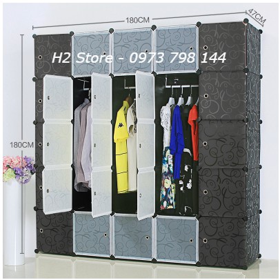 TỦ NHỰA ĐỂ ĐỒ LẮP GHÉP ĐA NĂNG 25 Ô CỬA ĐEN TRONG THÔNG MINH GIÁ RẺ sâu 47cm