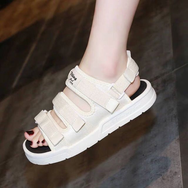 Dép quai hậu [Lù store] sandal quai hậu nữ 3 quai dán vải canvas cao cấp phong cách Hàn Quốc