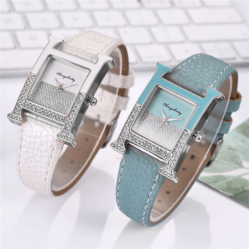 Đồng hồ nữ nobrand mặt chữ H đính đá (7 màu )siêu xinh xắn