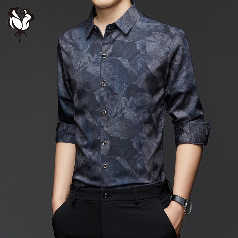 Áo Sơ Mi Nam Dài Tay in Hoa Thời Thượng Áo Sơ Mi in Kỹ Thuật Số Mỏng Trẻ Trung Và Trung Niên Áo Mỏng Thường Ngày
