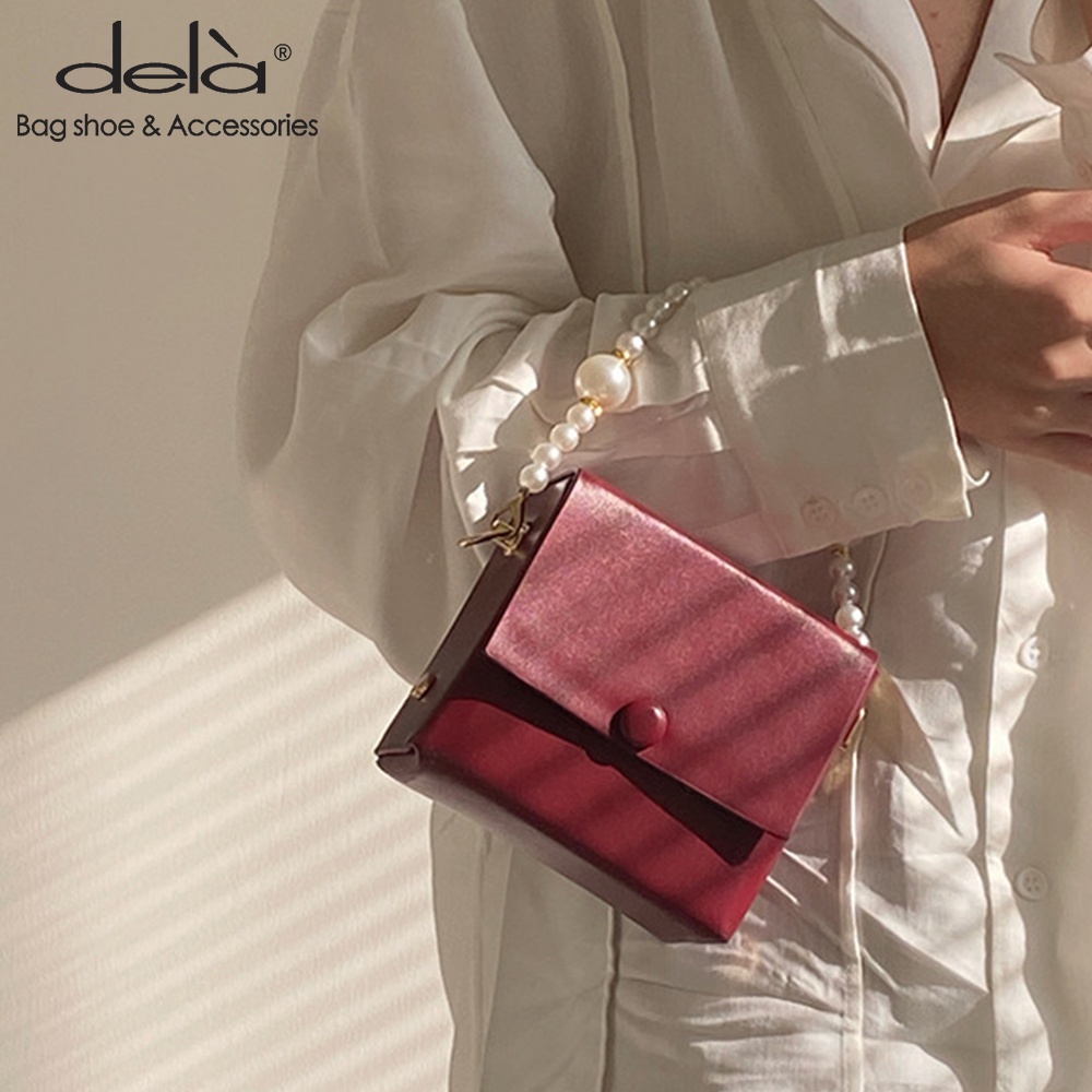 Dela Túi Đeo Chéo Hình Vuông Đính Ngọc Trai Giả Phối Dây Xích Thời Trang Mùa Hè Dễ Thương Cho Nữ 2022