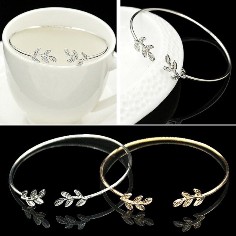 Vòng Tay Hở Hình Lá Ô Liu Dễ Dàng Điều Chỉnh Cho Nữ