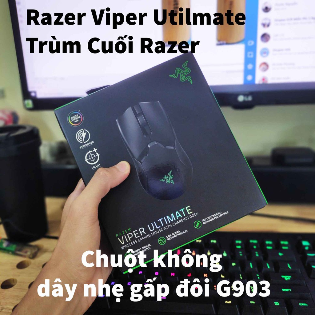 CHÍNH HÃNG- Chuột không dây gaming Razer Viper Ultimate wireless có led RGB cực chất hơn cả Logitech g903 và fullen dare