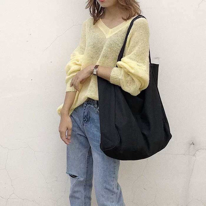 Túi Tote Vải Canvas Thiết Kế Cỡ Lớn Phong Cách Hàn Quốc Xinh Xắn Cho Nữ