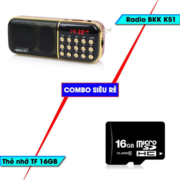 Miễn Phí Vận Chuyển  Máy nghe nhạc thẻ nhớ, USB, nghe kinh phật, nghe đài FM BKK K51 + Combo Thẻ nhớ