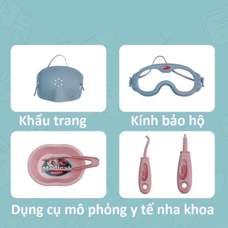 ĐỒ CHƠI VALY Y TẾ, DỤNG CỤ NHA KHOA KHÁM RẰN CHO BÉ